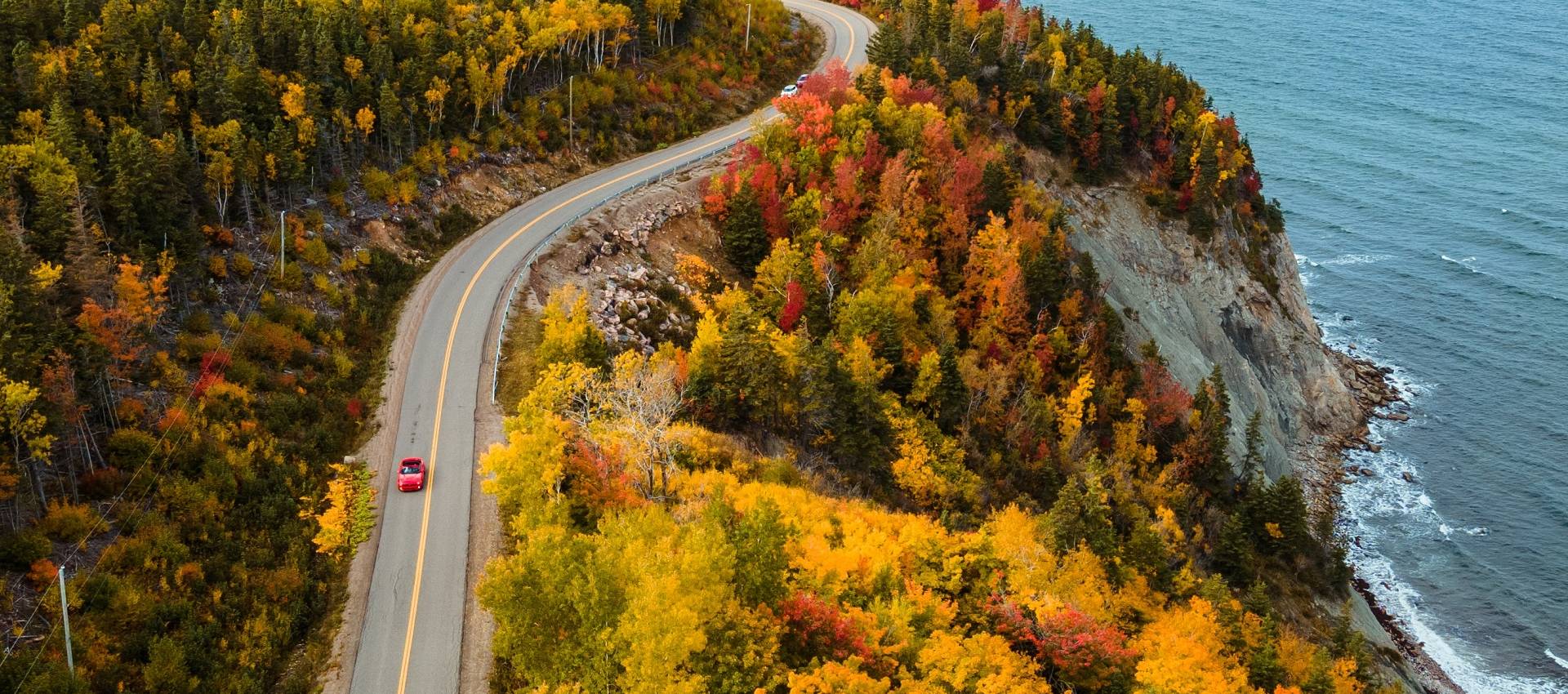cabot trail cape breton aerial view fall foliage