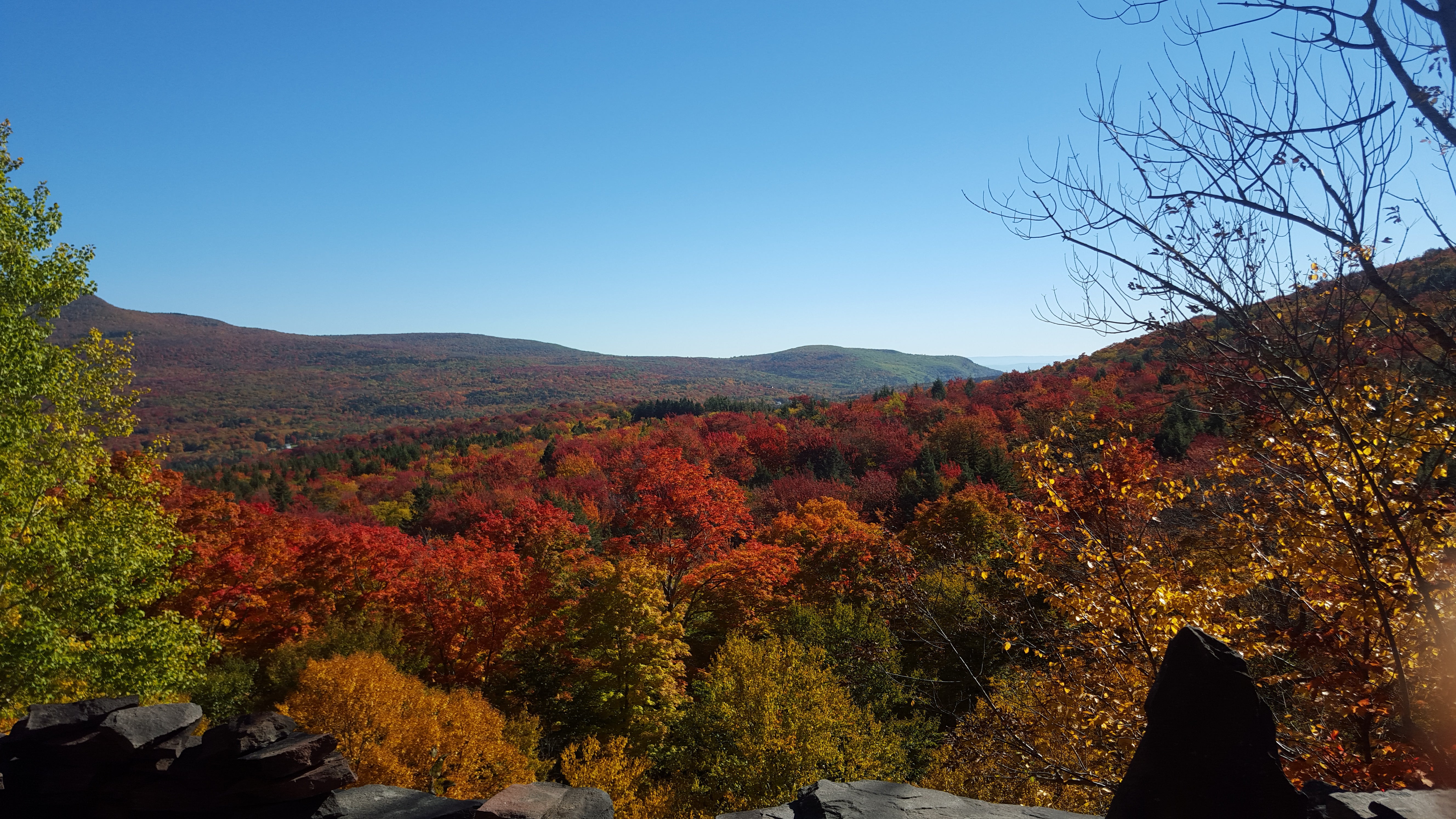 Catskills fall foliage hiking trail overlook