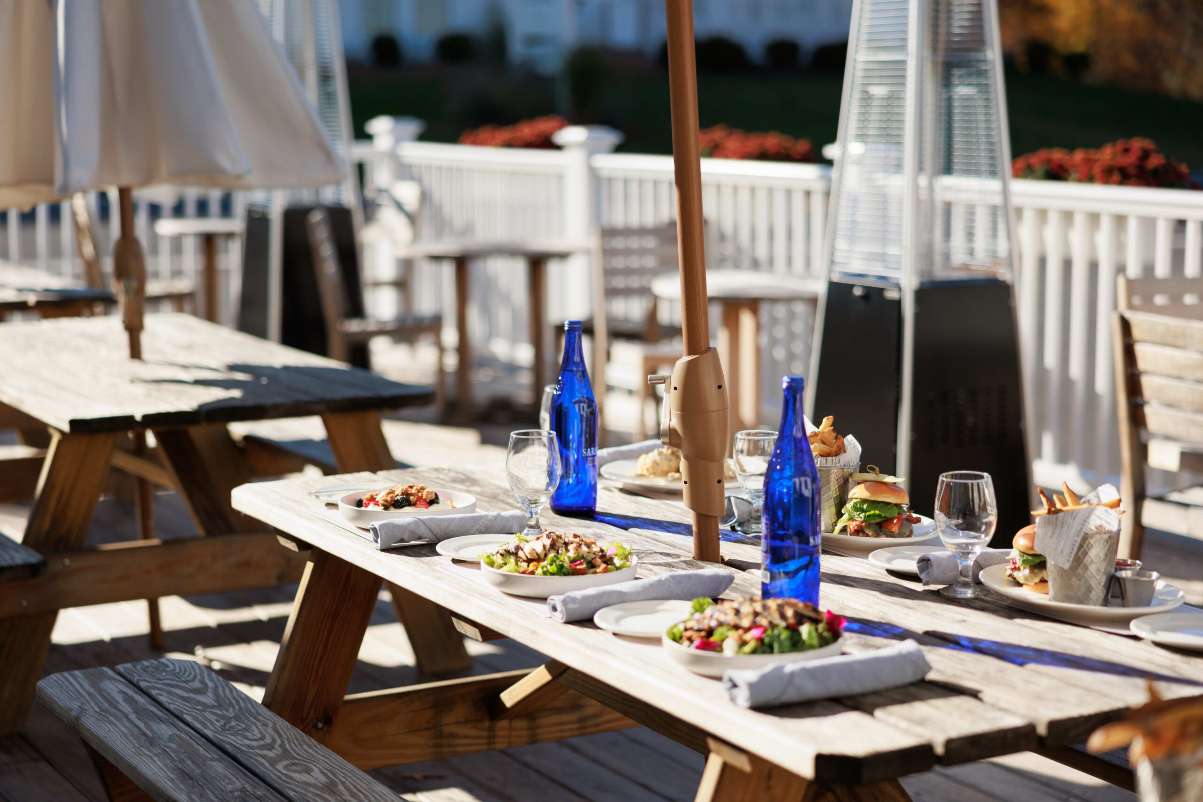 Catskills fall dining outdoor deck