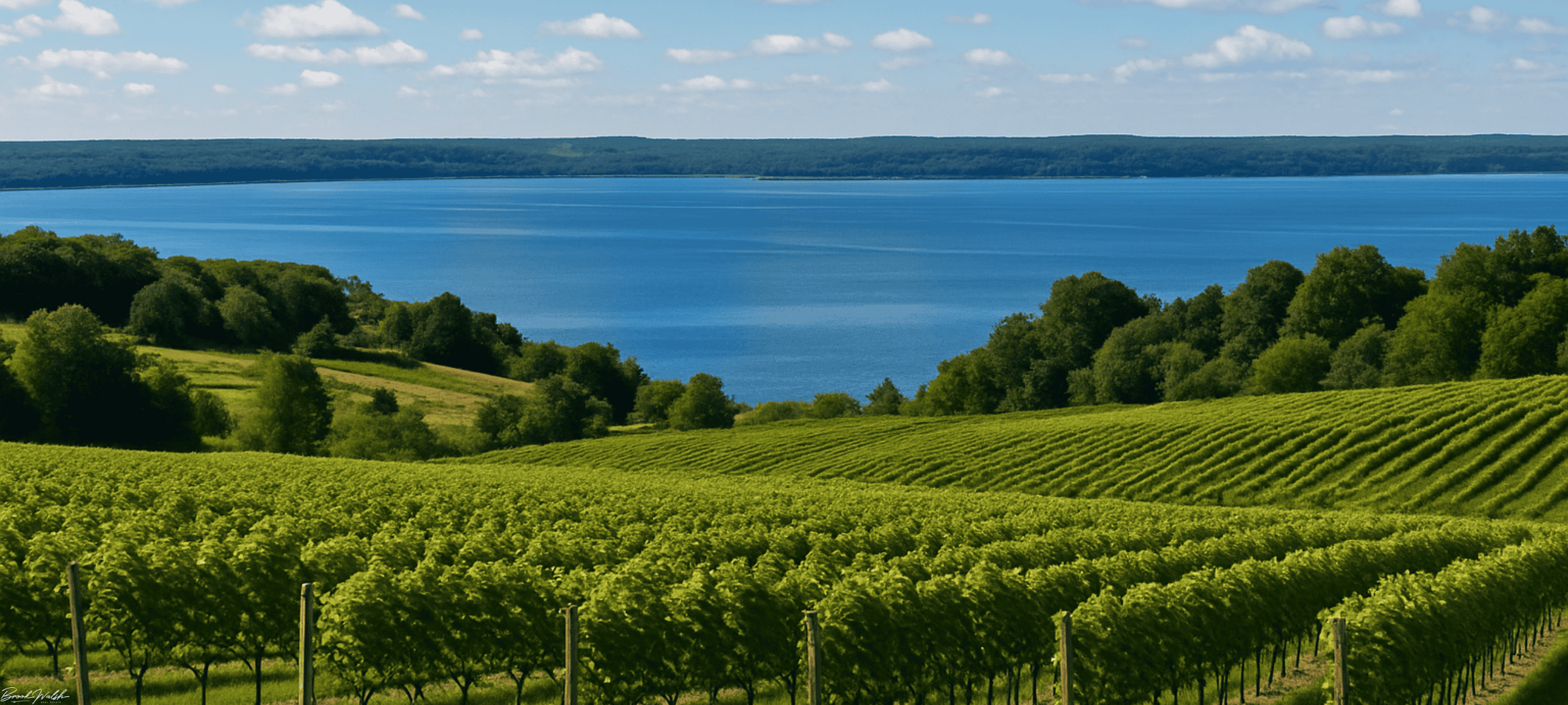 Old Mission Peninsula vineyard fall panorama