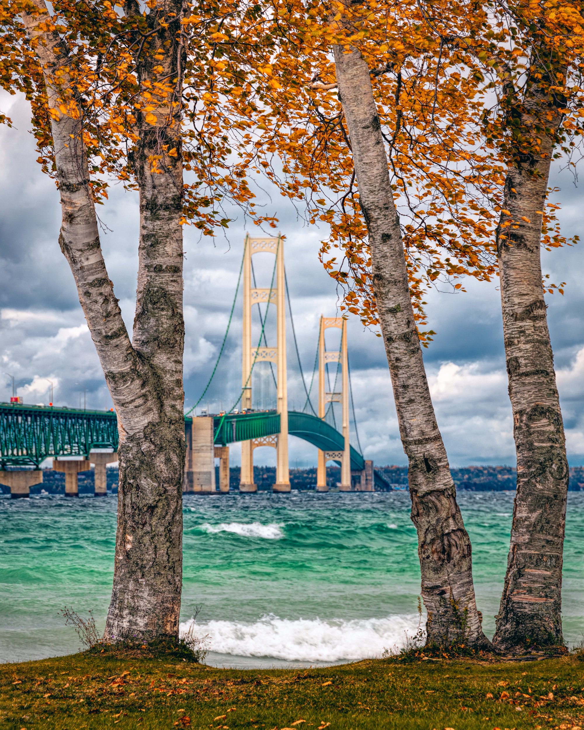Mackinac Bridge autumn scenery