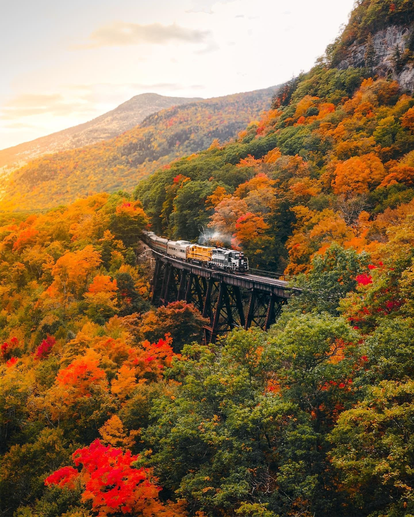 Conway Scenic Railroad Mountaineer train autumn New Hampshire