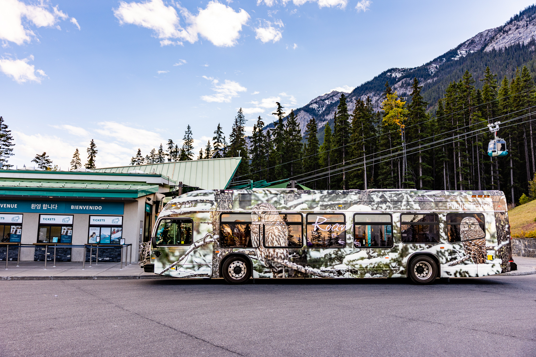 Banff transit shuttle autumn mountains