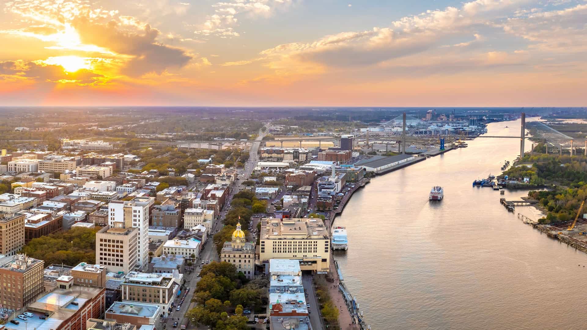 Savannah Georgia historic district sunset