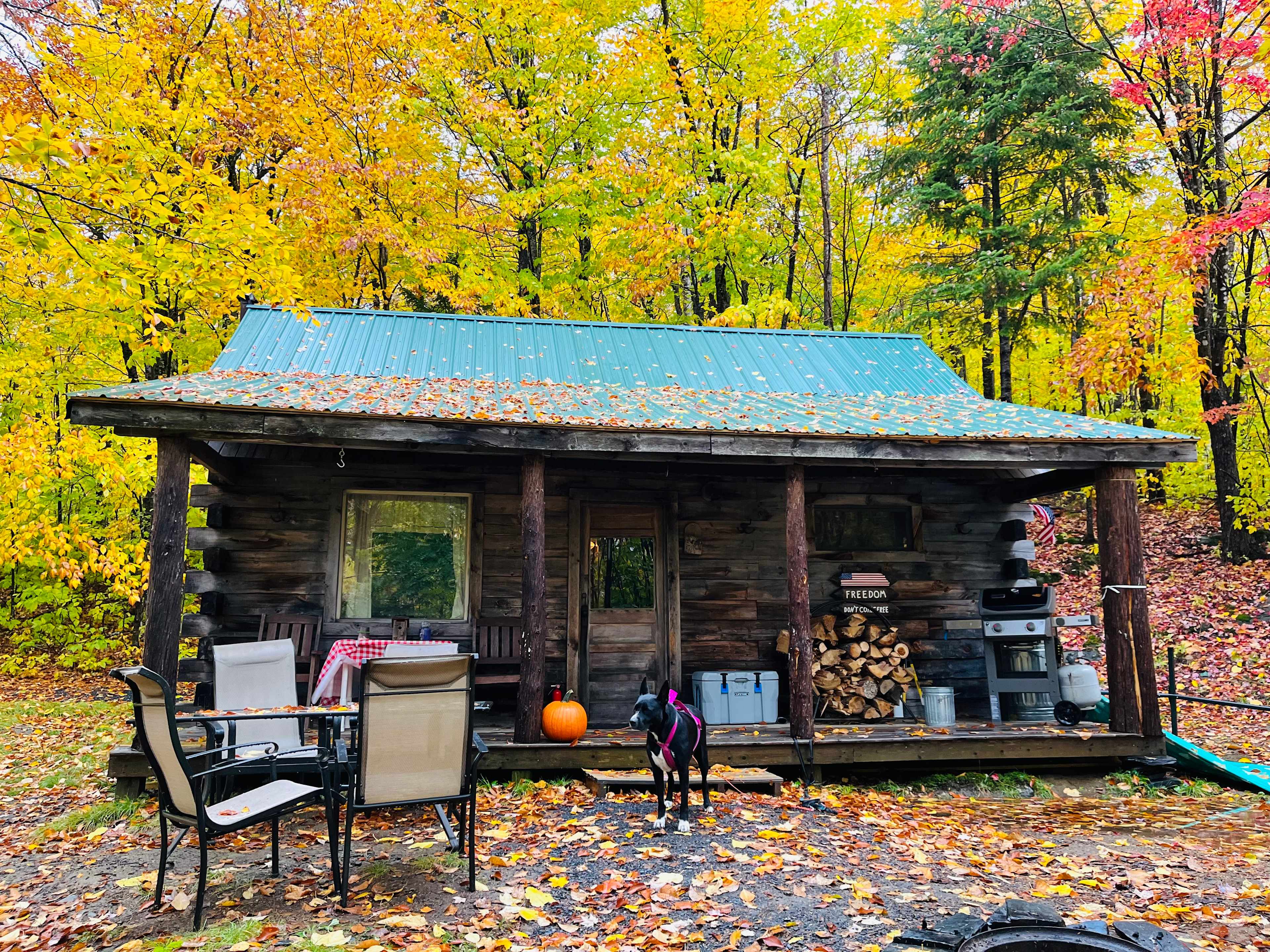 New England fall foliage cabin porch