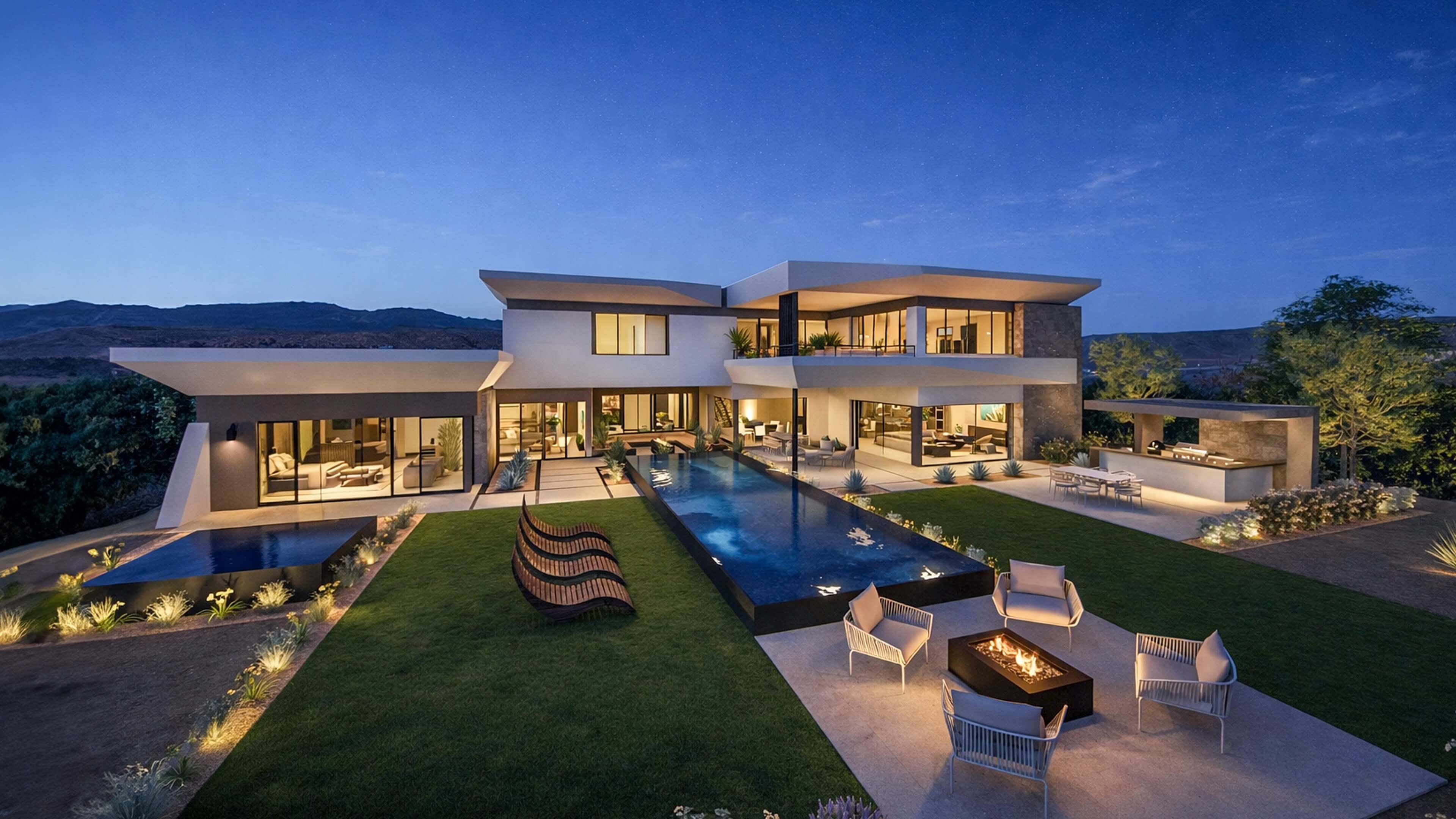 luxury modern house with boulder wall New Hampshire
