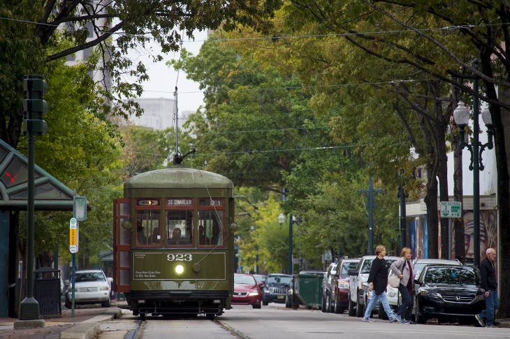 New Orleans streetcar autumn St Charles Avenue
