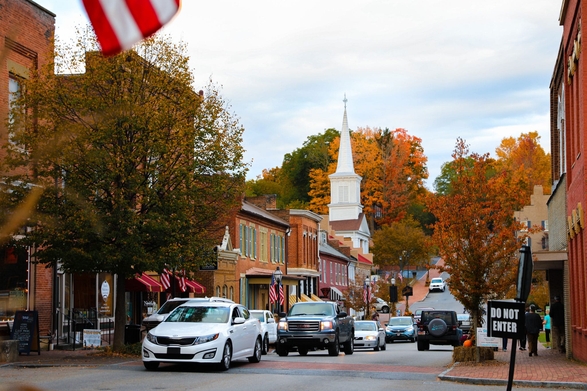 historic New England town autumn main street
