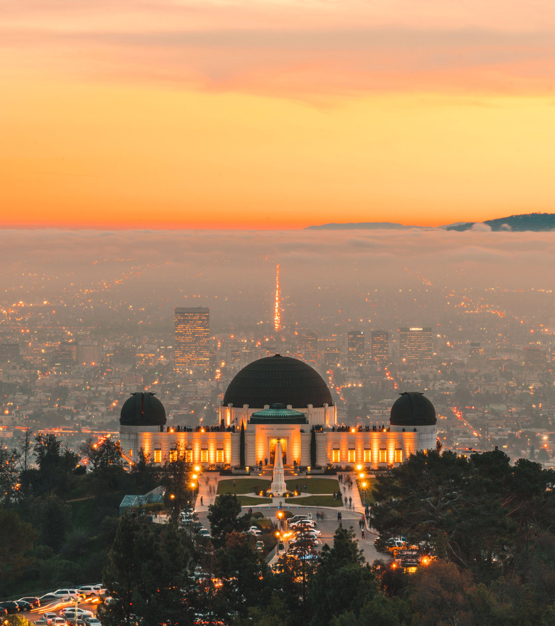 Los Angeles Griffith Observatory sunset city view