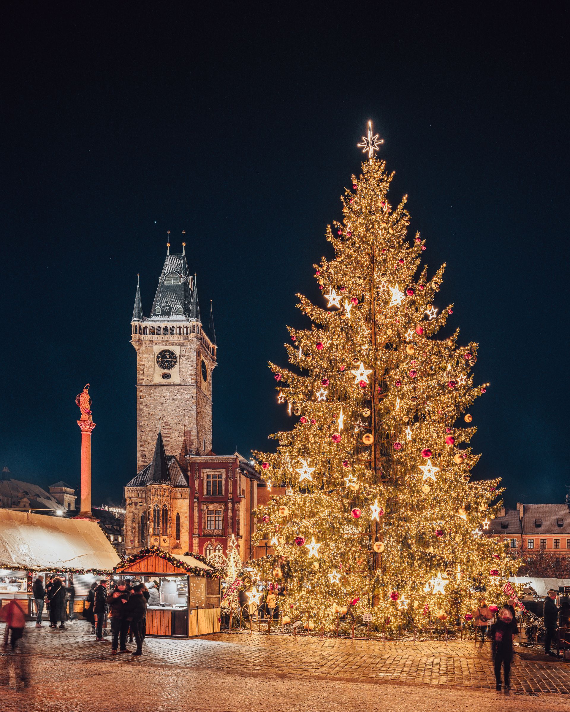 Prague Old Town Square Christmas market at night