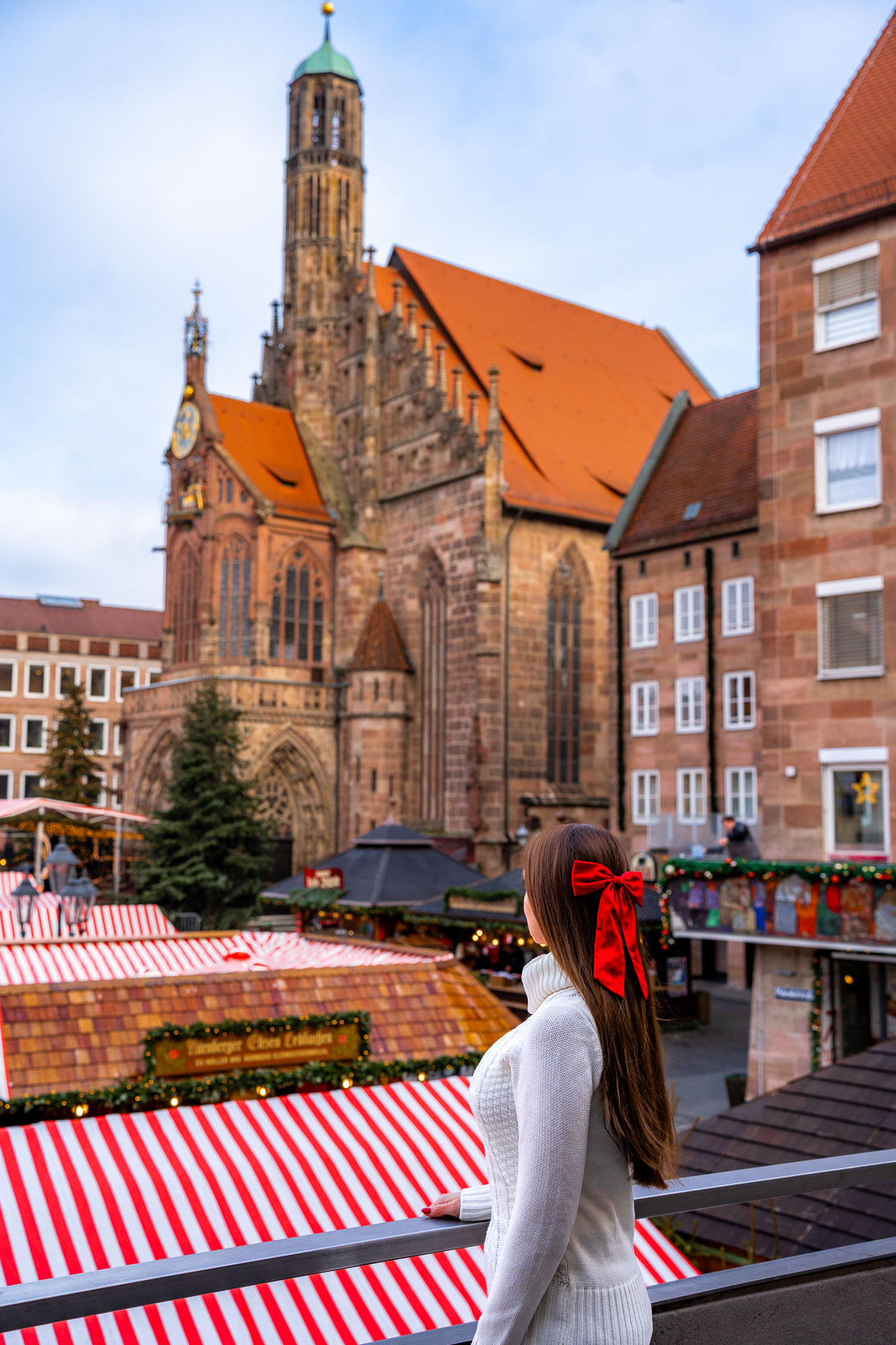 Christkindlesmarkt Nuremberg wooden stalls with cathedral background