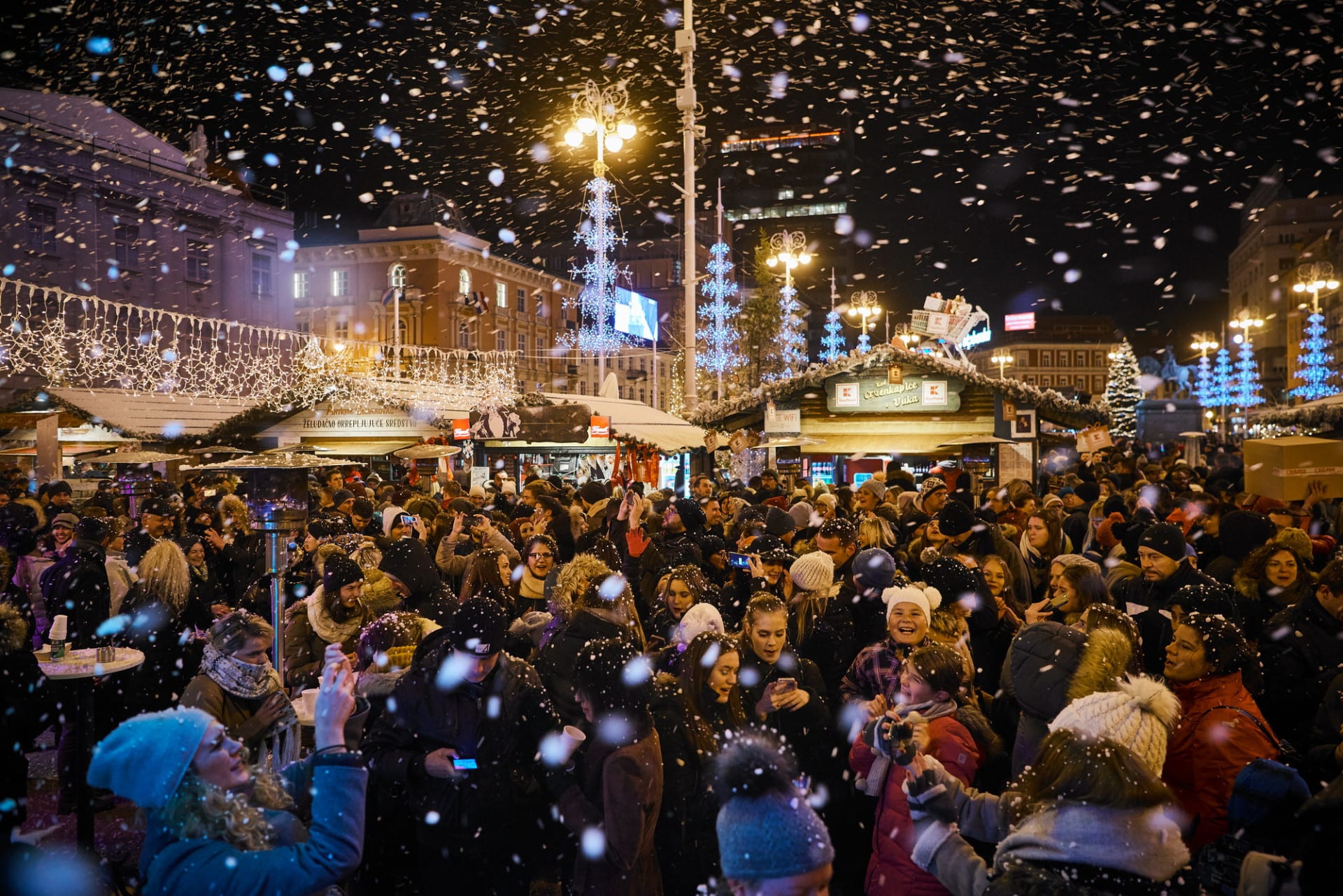 Zagreb Christmas market lights at night