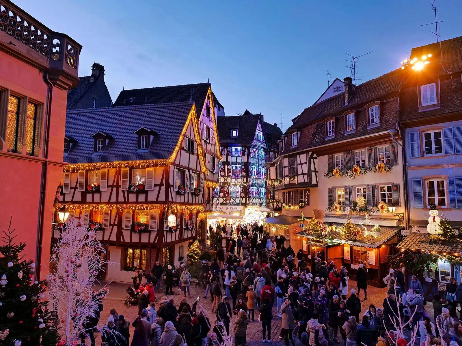 Colmar Christmas market half-timbered houses food stalls