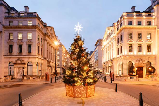 European city Christmas lights December