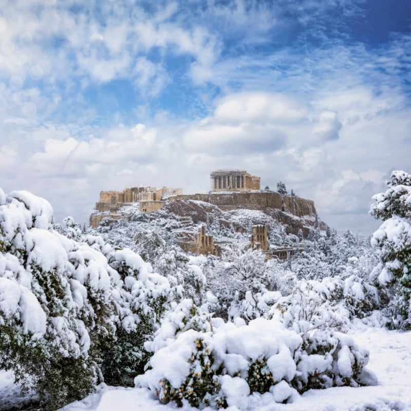 Athens Acropolis winter blue sky