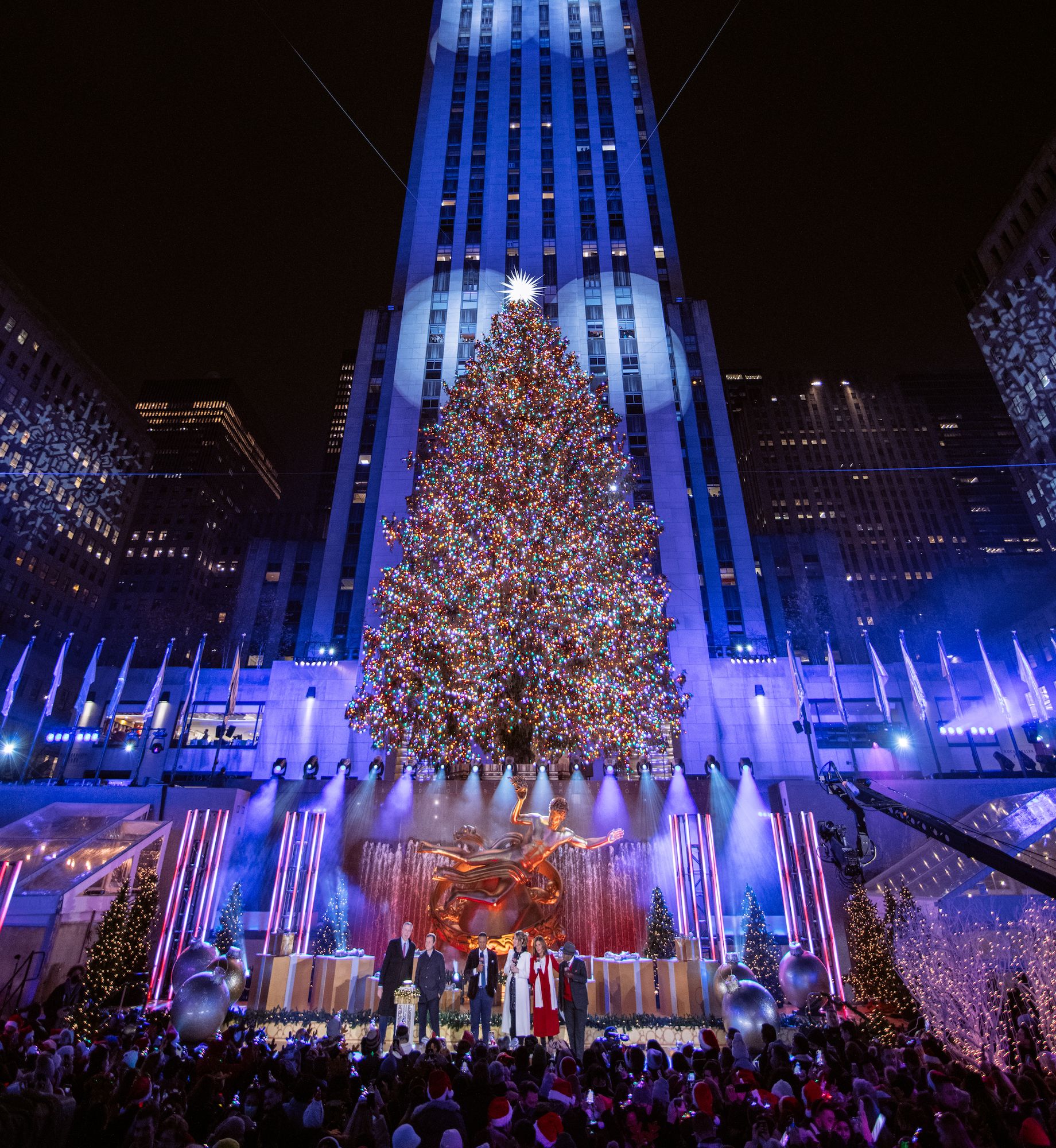 Rockefeller Center Christmas tree at night
