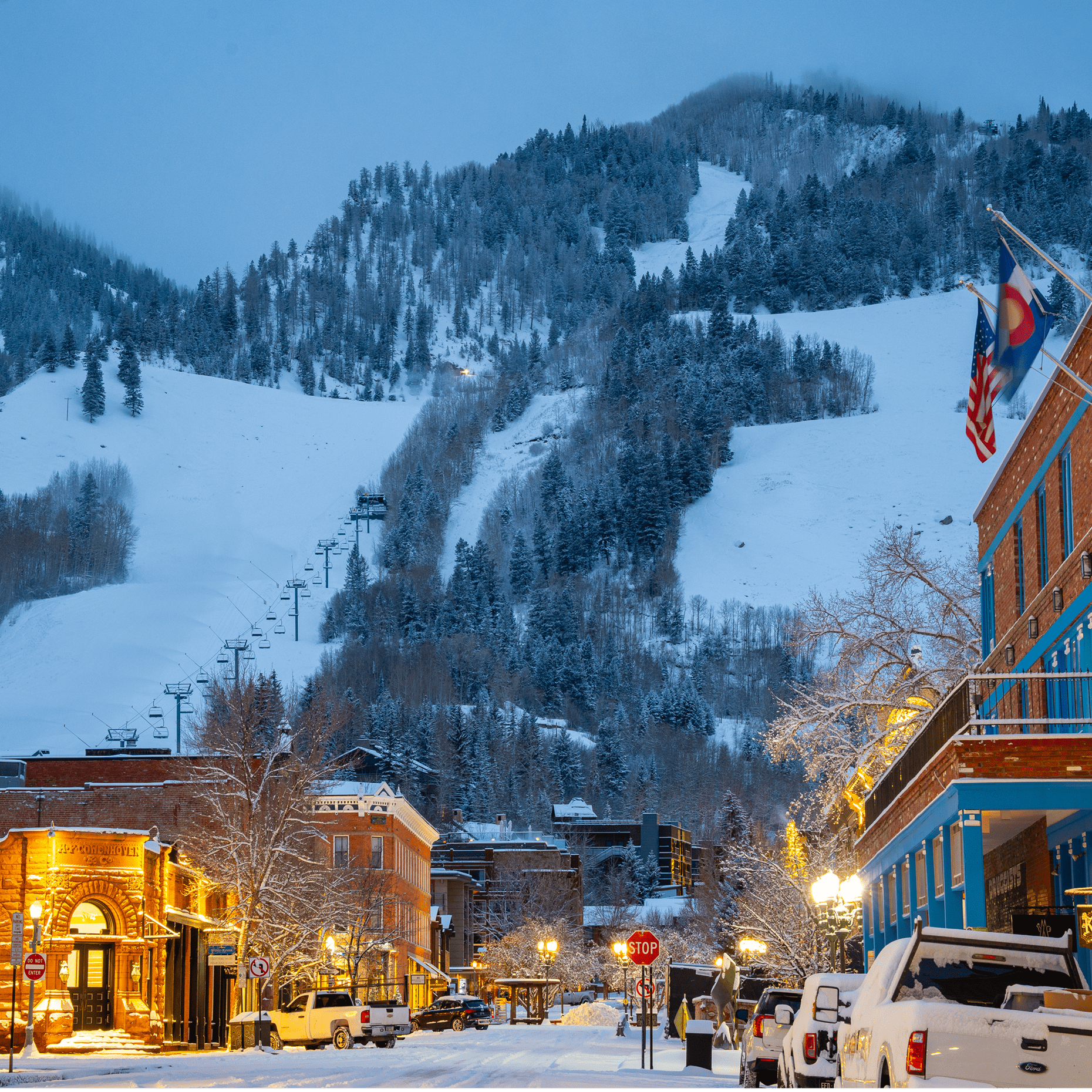 Aspen Colorado luxury ski town winter downtown