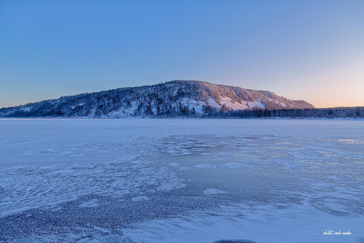 Wisconsin winter cabin frozen lake