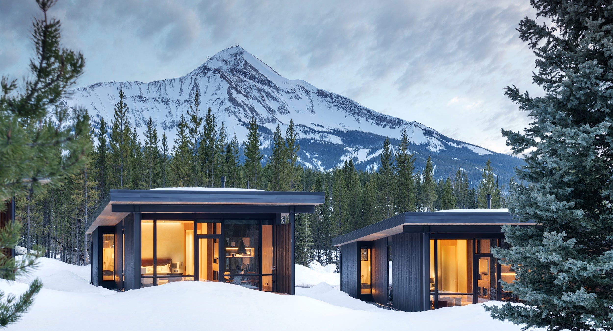 Mountain West winter cabin snowy mountains