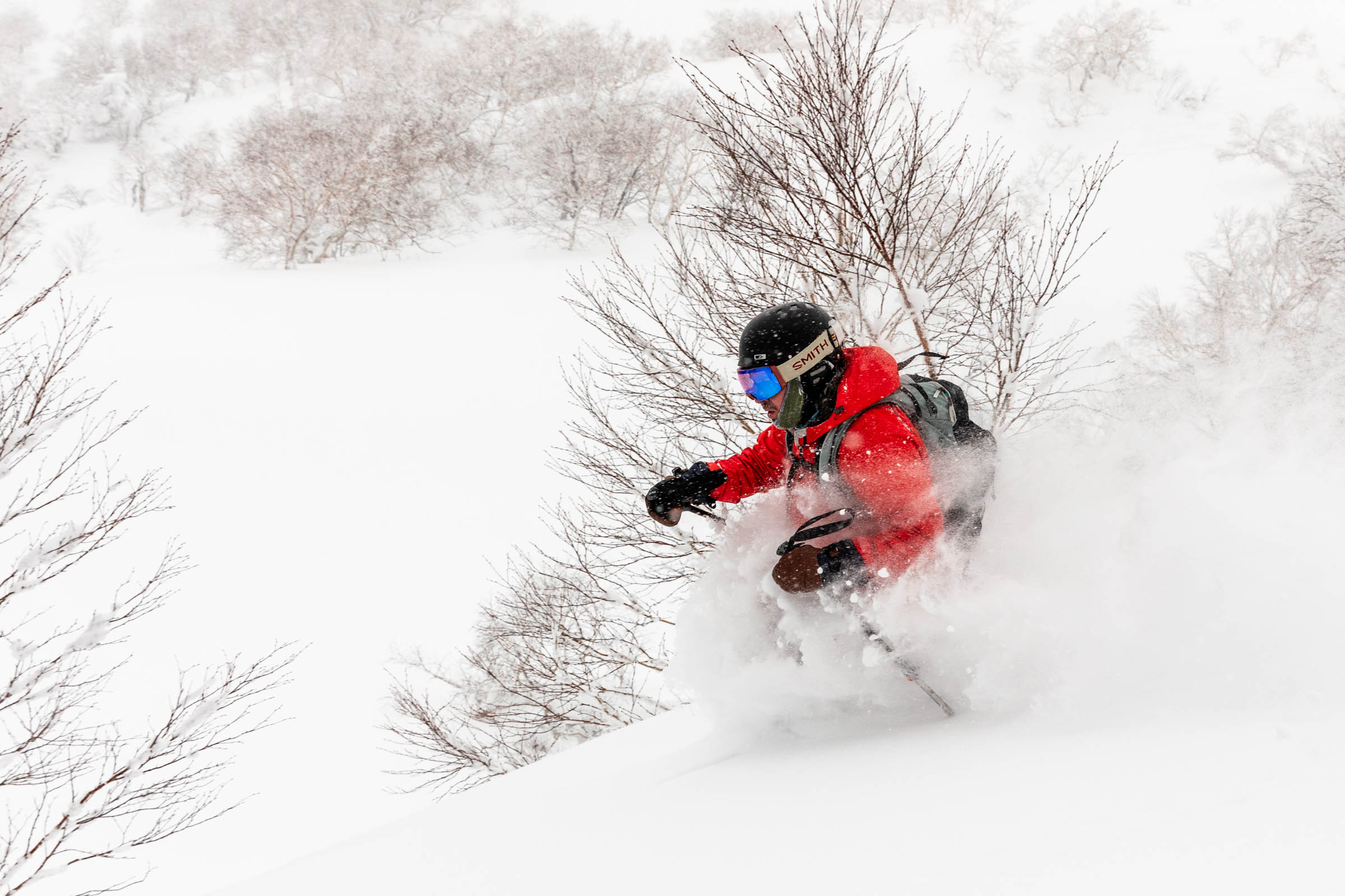 downhill skiing fresh powder