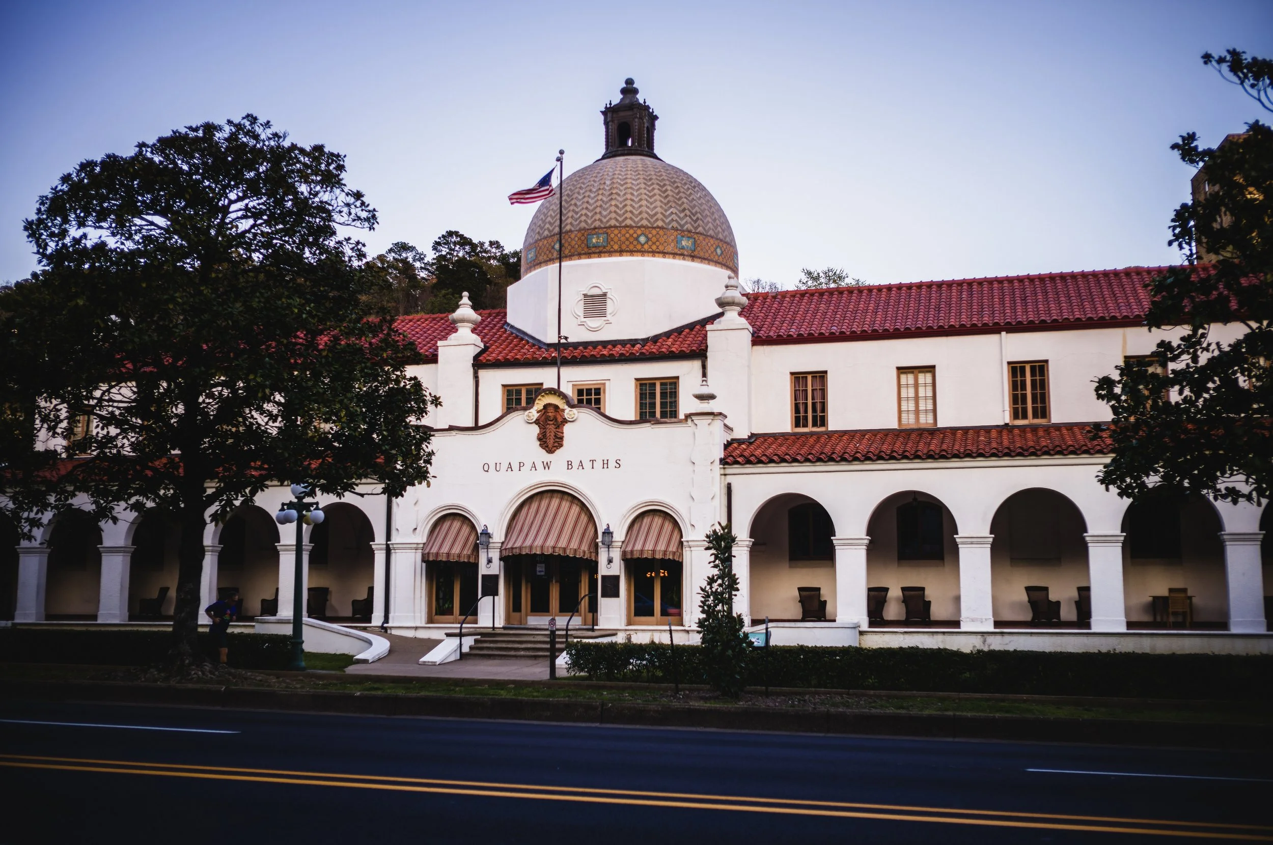 Quapaw Bathhouse Hot Springs National Park Arkansas exterior winter