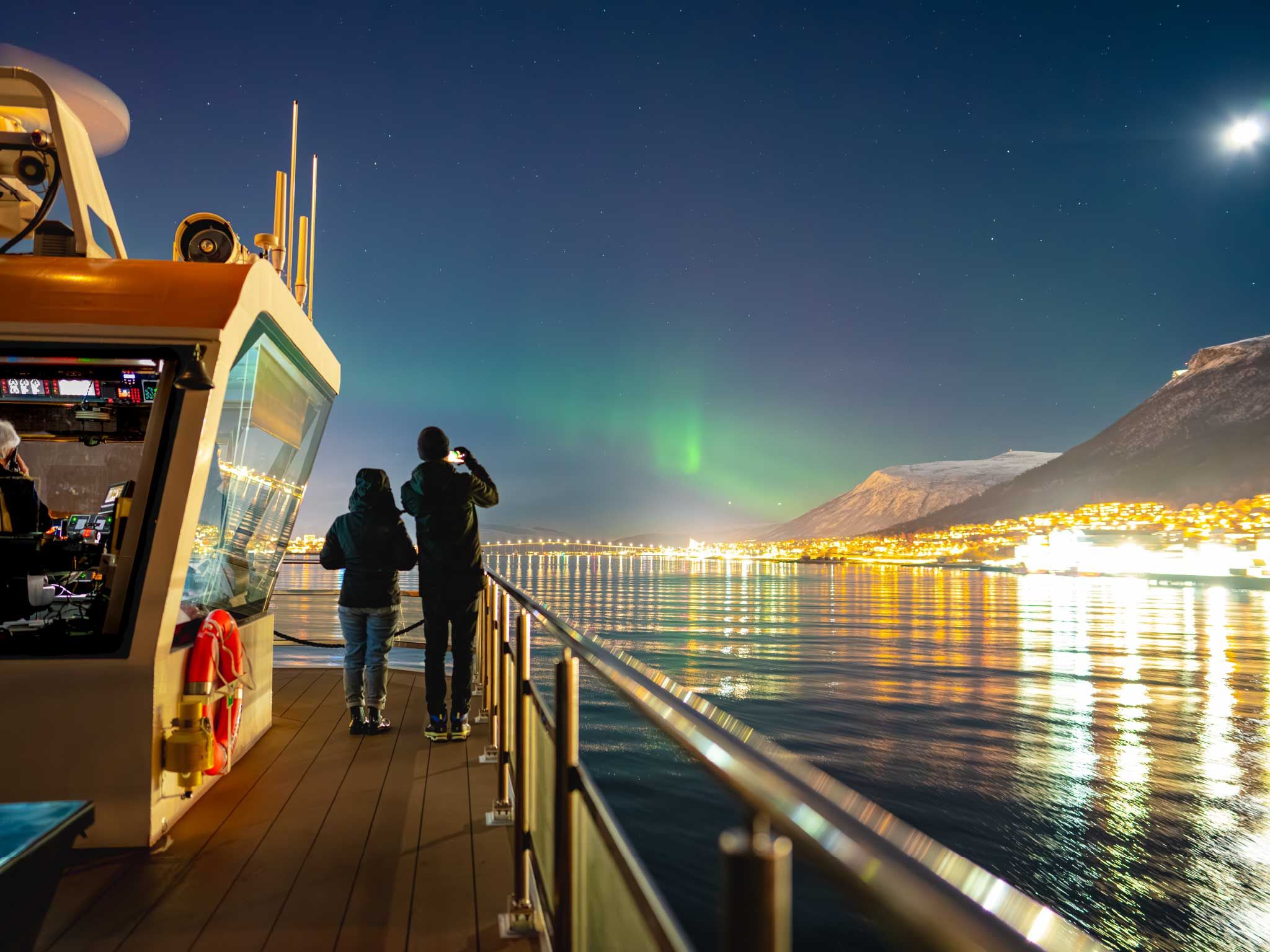 Tromsø Norway winter city lights fjord