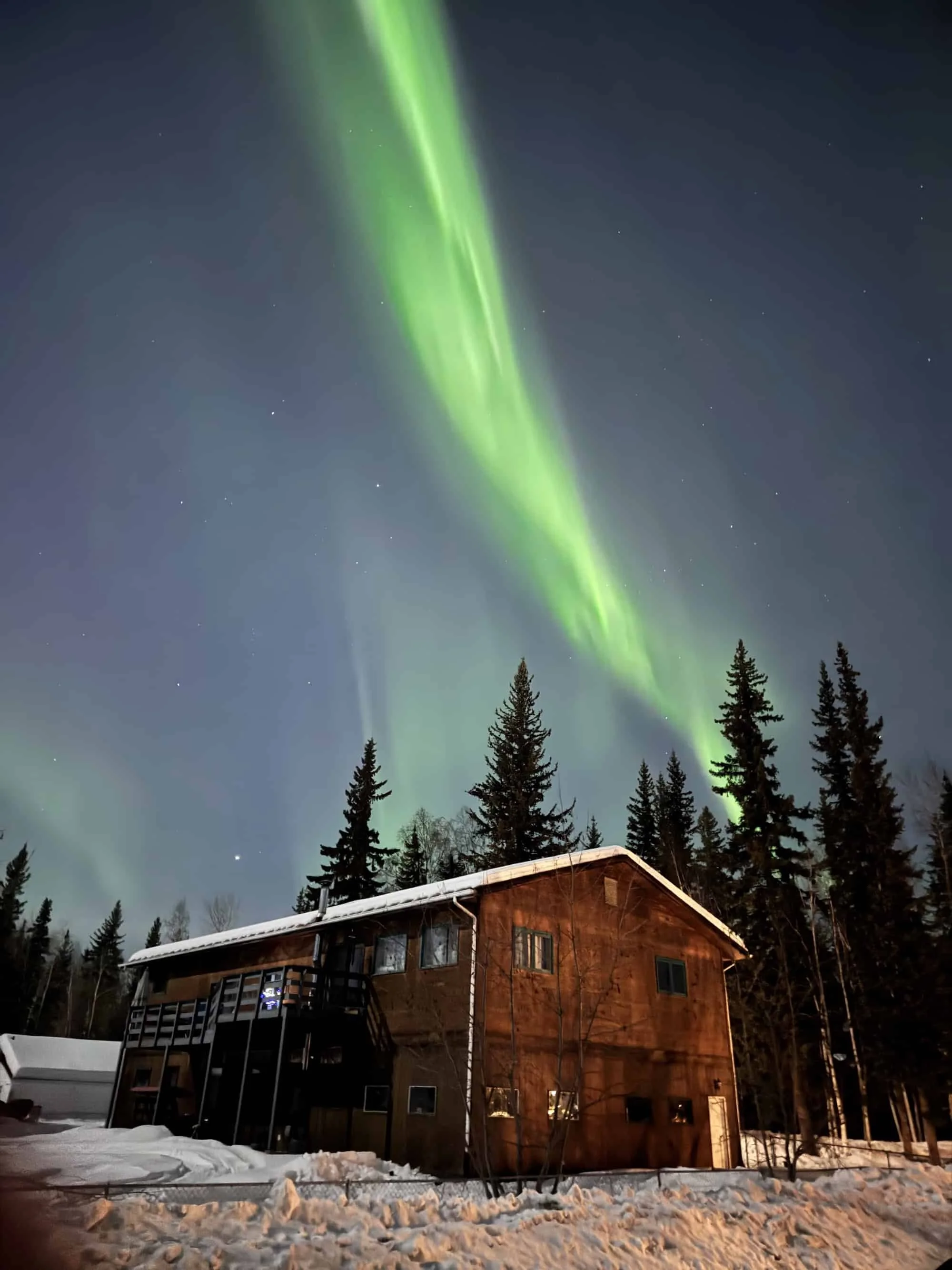 Fairbanks Alaska northern lights snow cabin