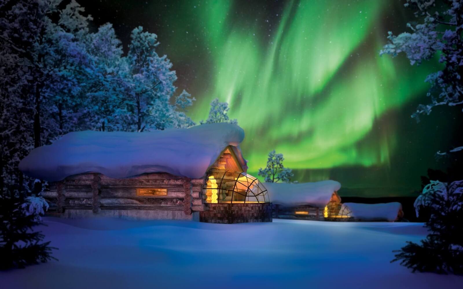 glass igloo aurora borealis Finland winter night