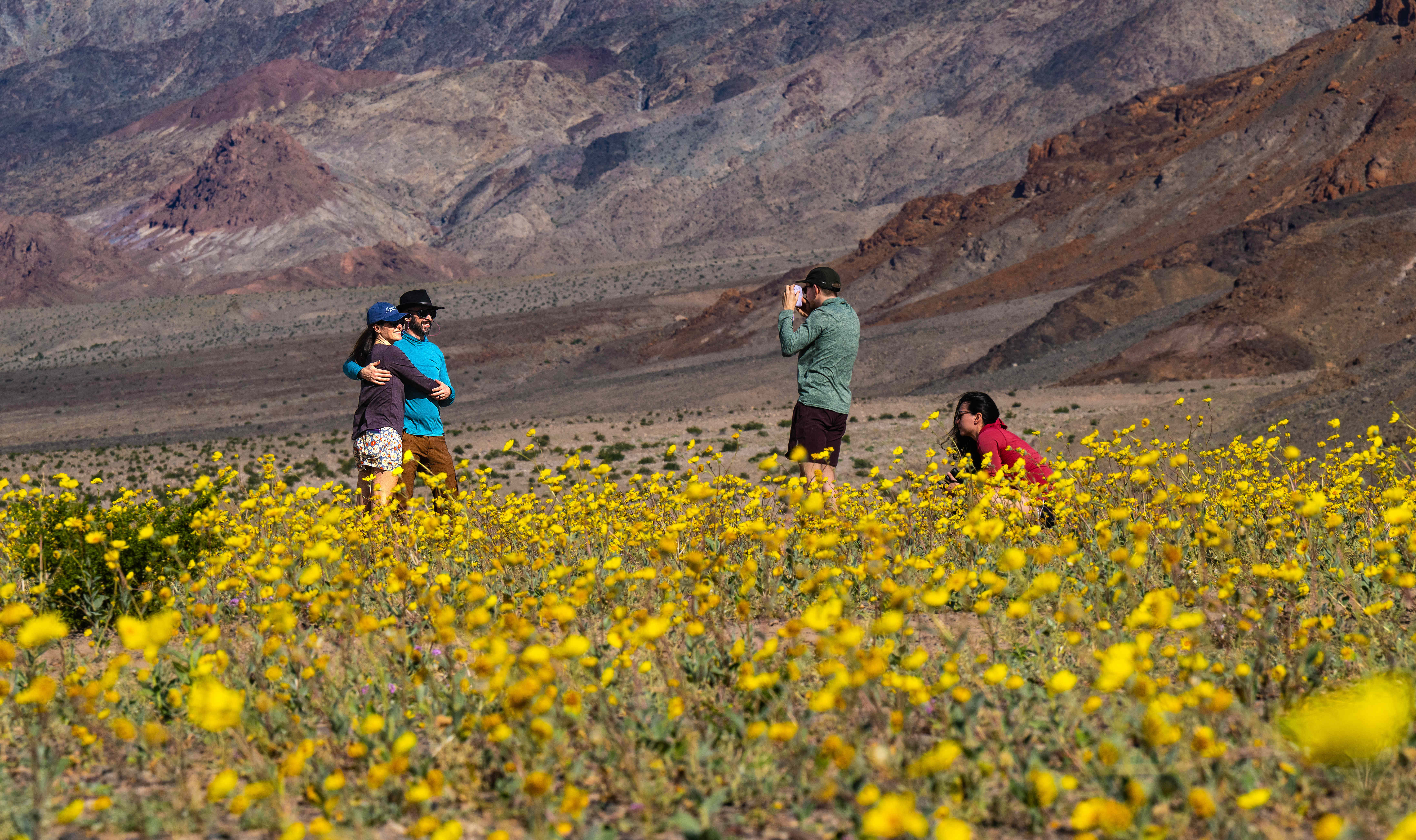 family hiking Death Valley desert winter