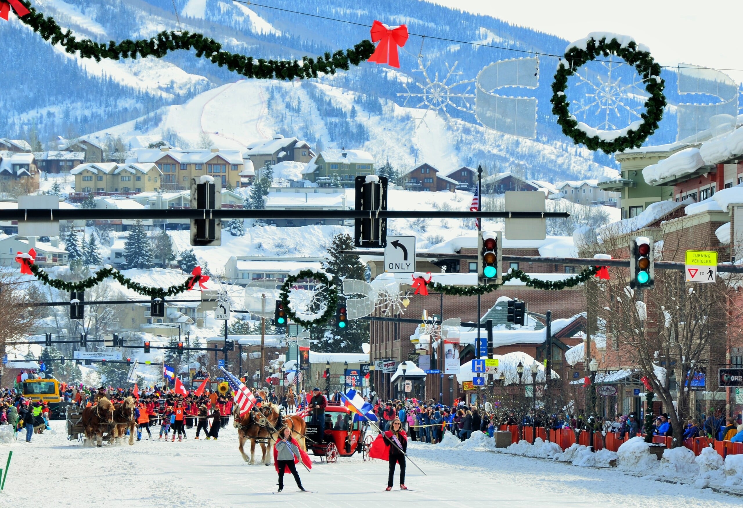 Durango Colorado downtown holiday lights snow