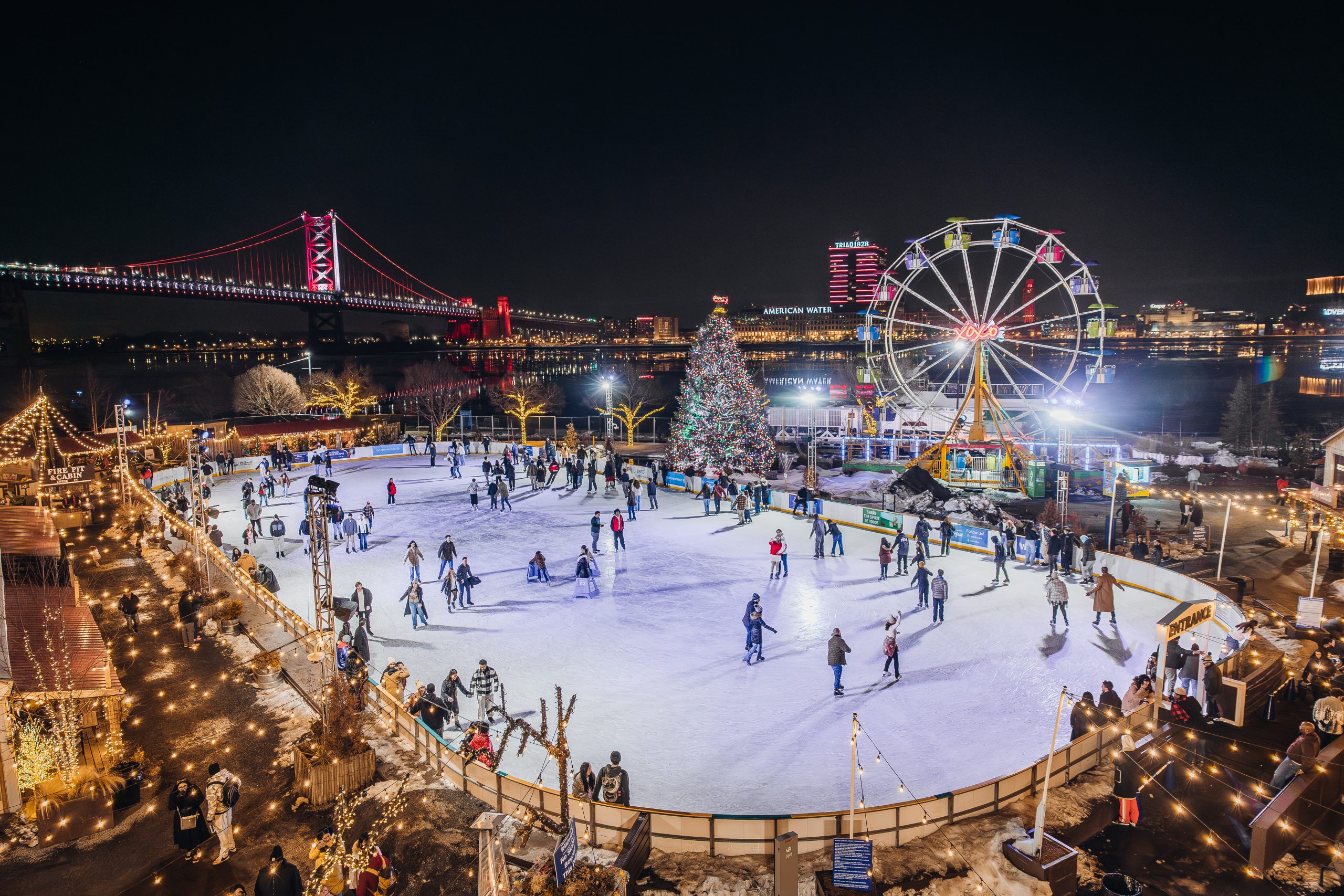 outdoor ice skating holiday lights winter