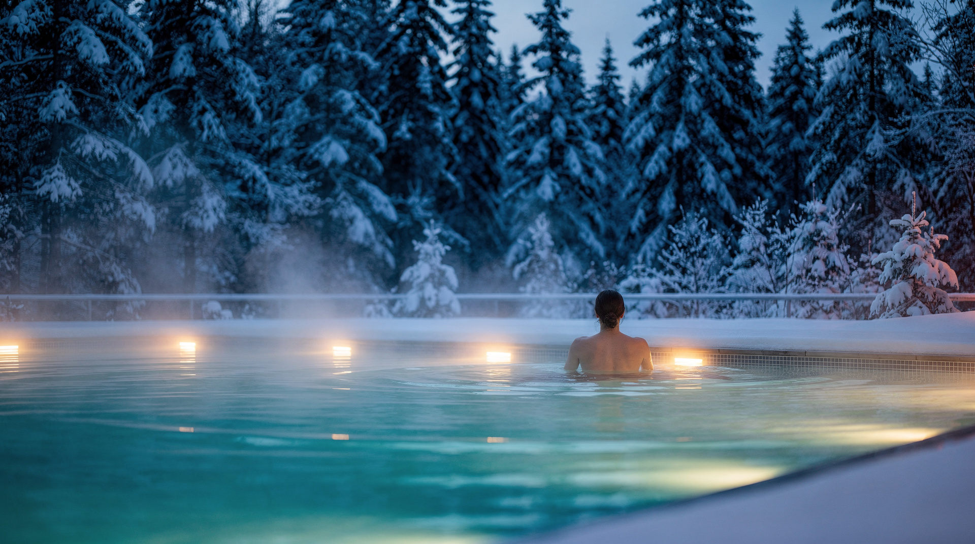 Strøm Nordic Spa Quebec outdoor hot pool winter steam