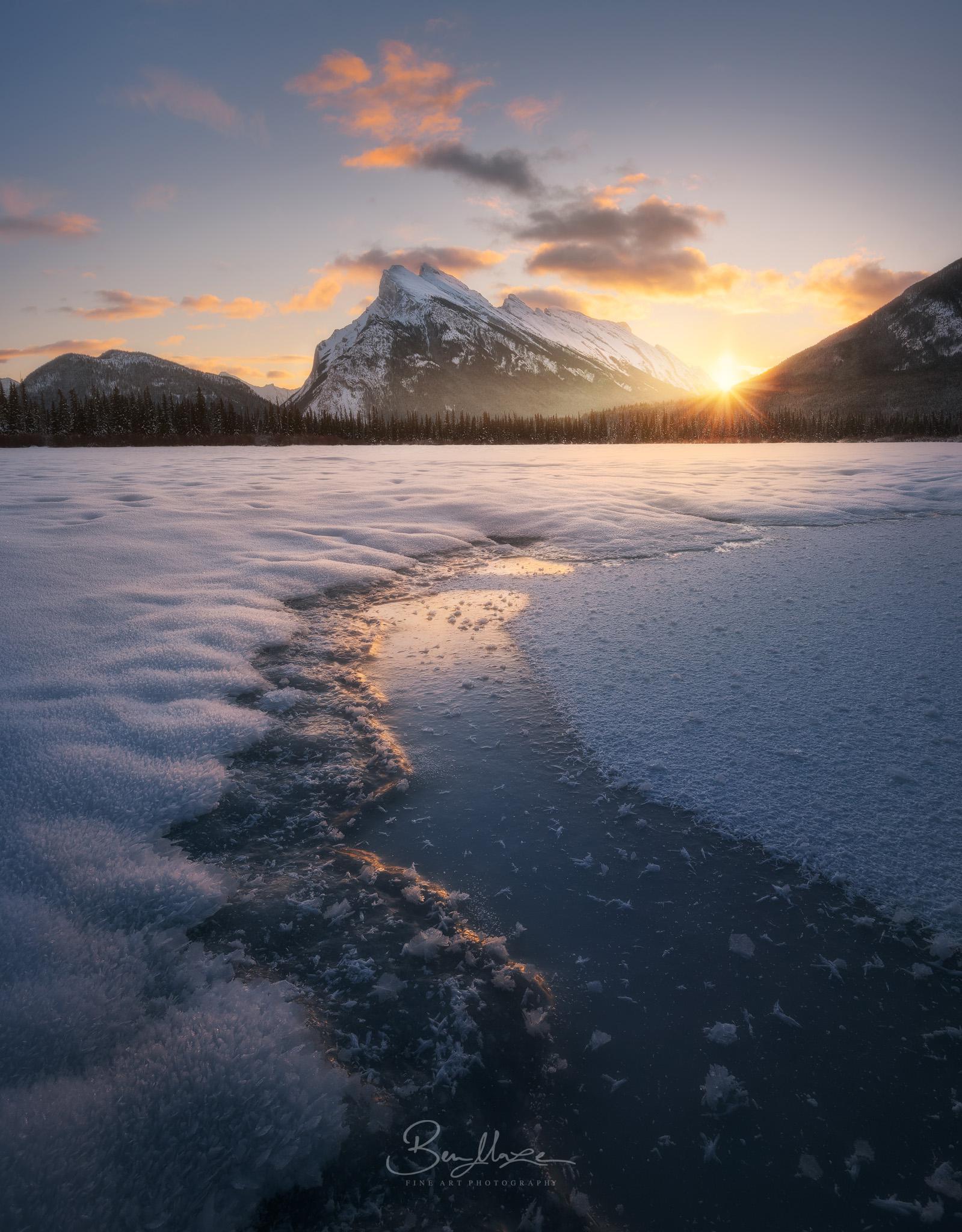 Mount Rundle Vermilion Lakes sunset winter