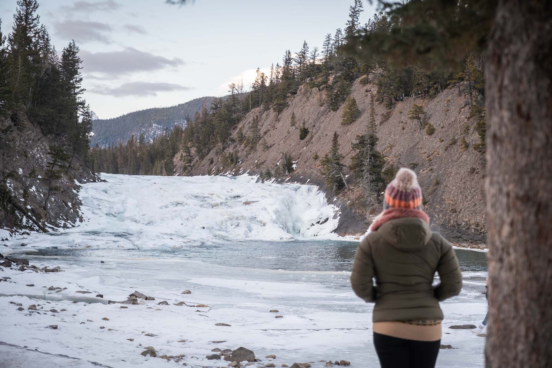 Bow Falls frozen winter Banff