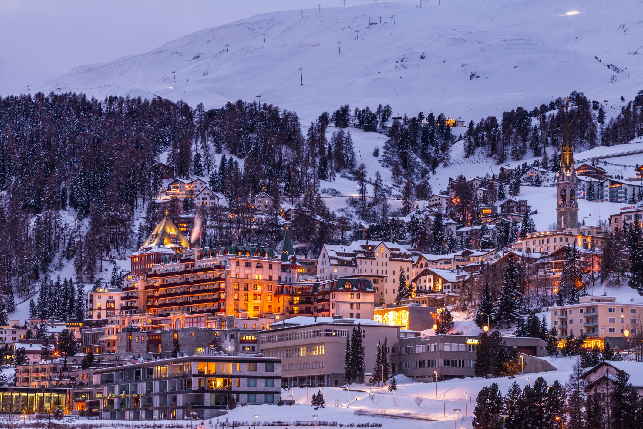 swiss alps winter mountain village snow