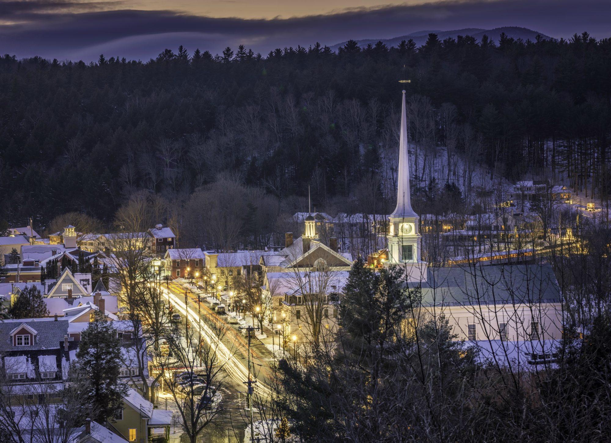 Vermont winter village snow