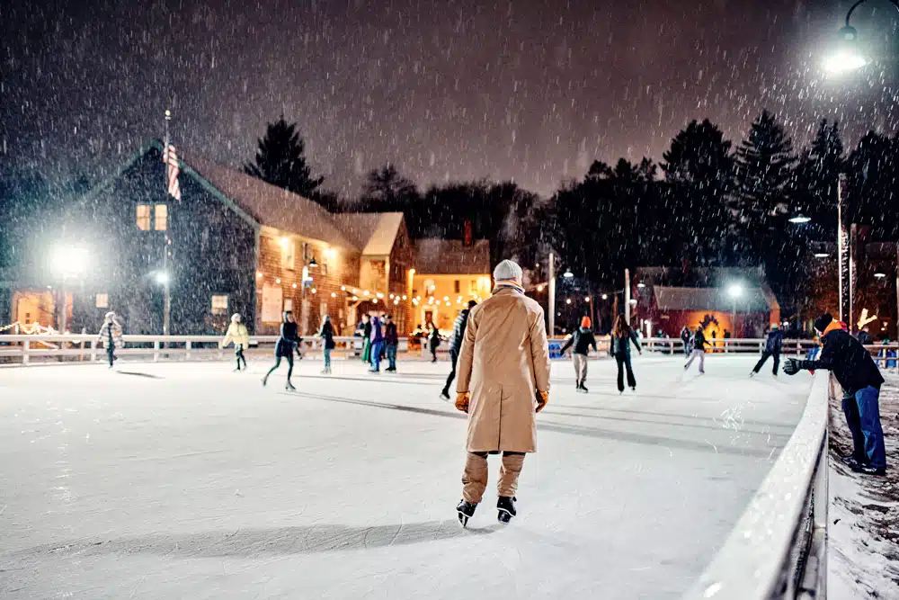 Portsmouth NH Market Square winter ice skating Strawbery Banke
