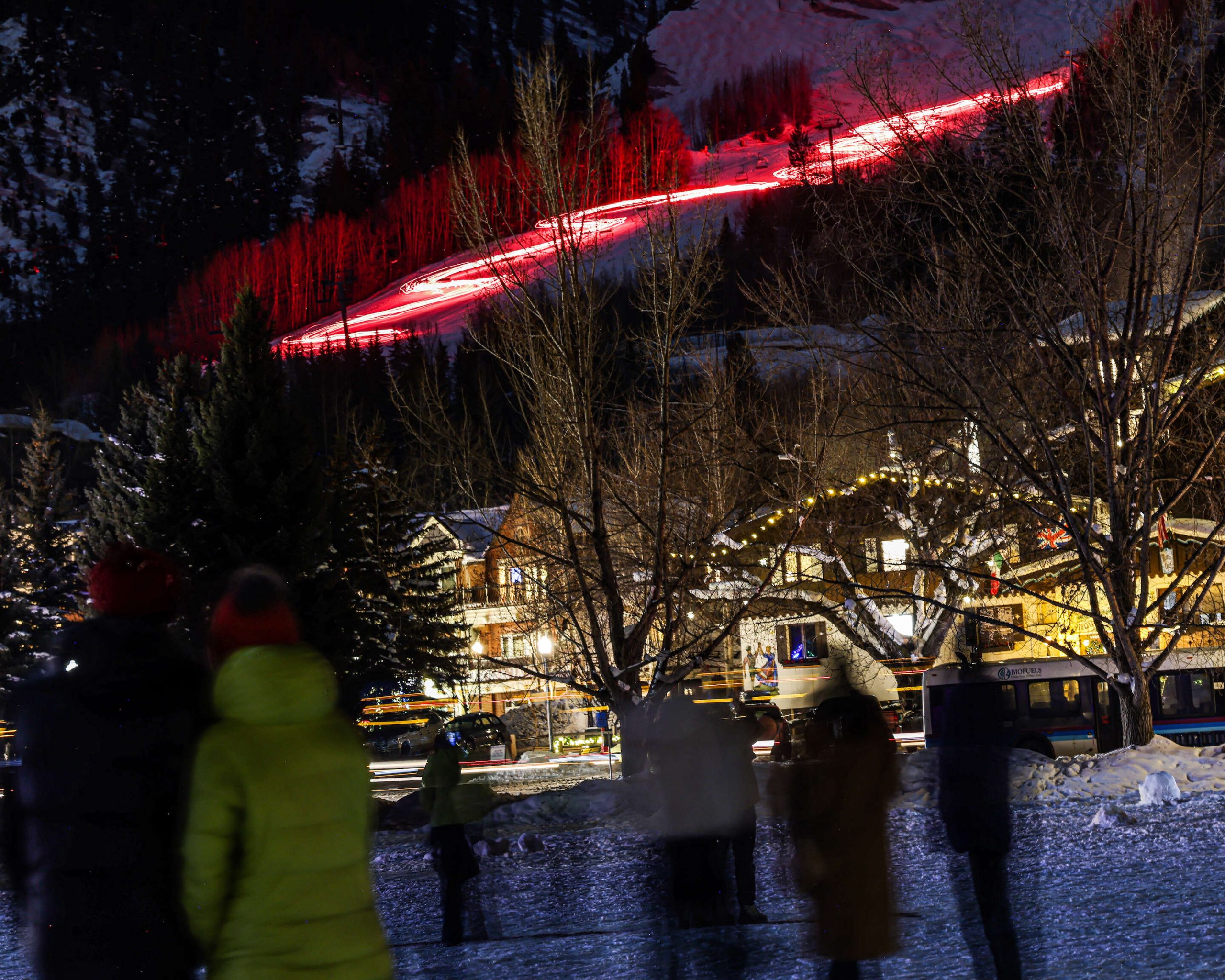 Aspen Wintersköl fireworks torchlight parade winter