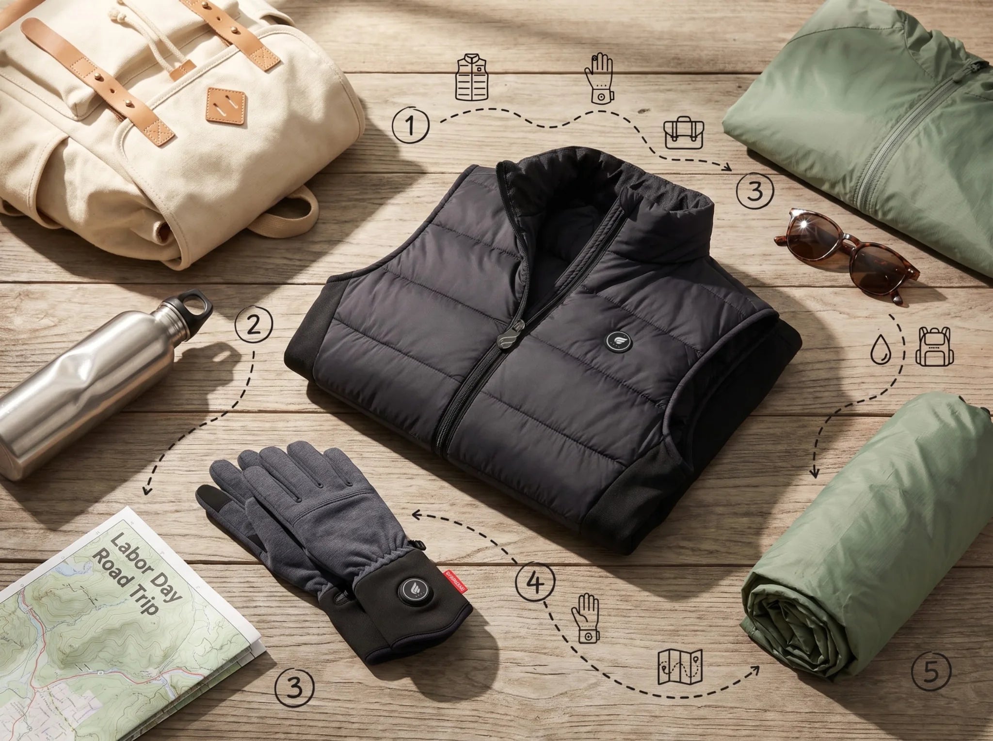 travel packing layers flat lay