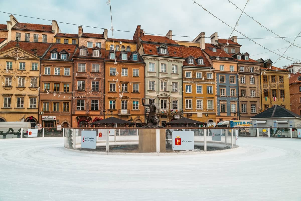 Warsaw Old Town Market Square ice rink winter