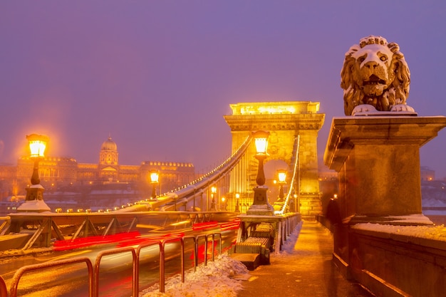 Chain Bridge Budapest winter night
