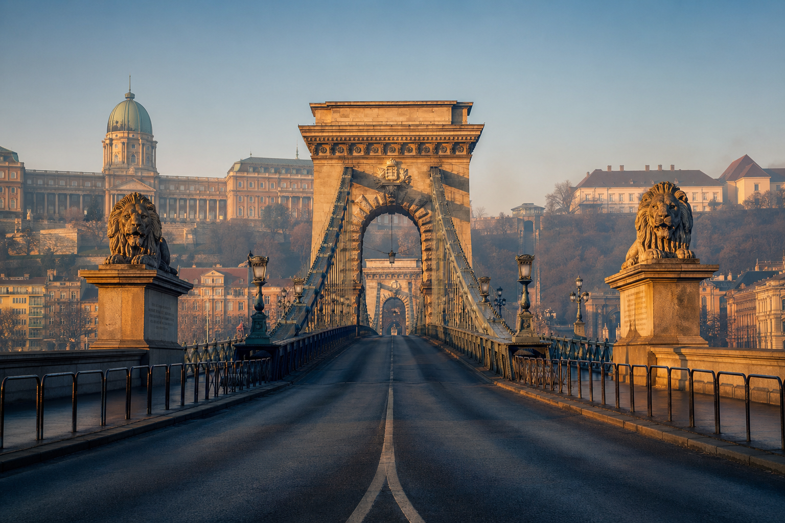Budapest Chain Bridge blue hour empty street