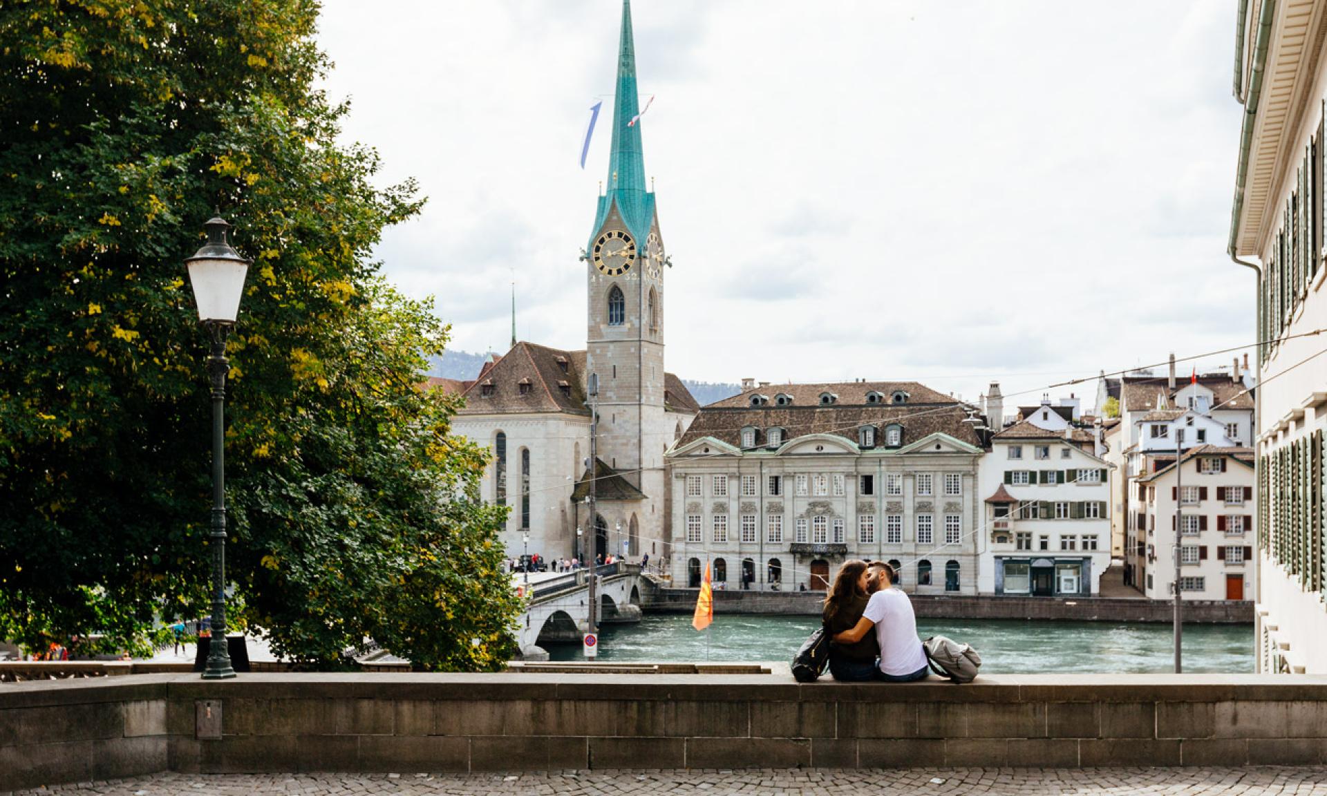 Grossmünsterplatz Zurich view towards river