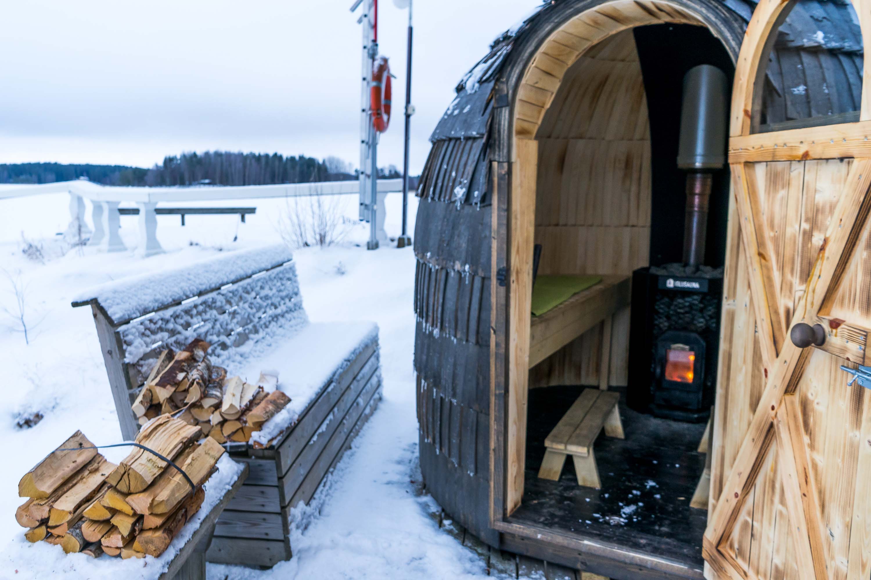 finnish sauna ice swimming hole