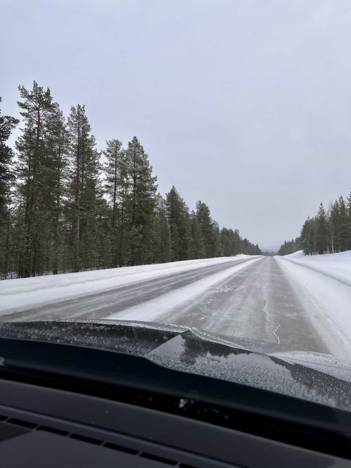 snowy road Lapland Finland winter driving
