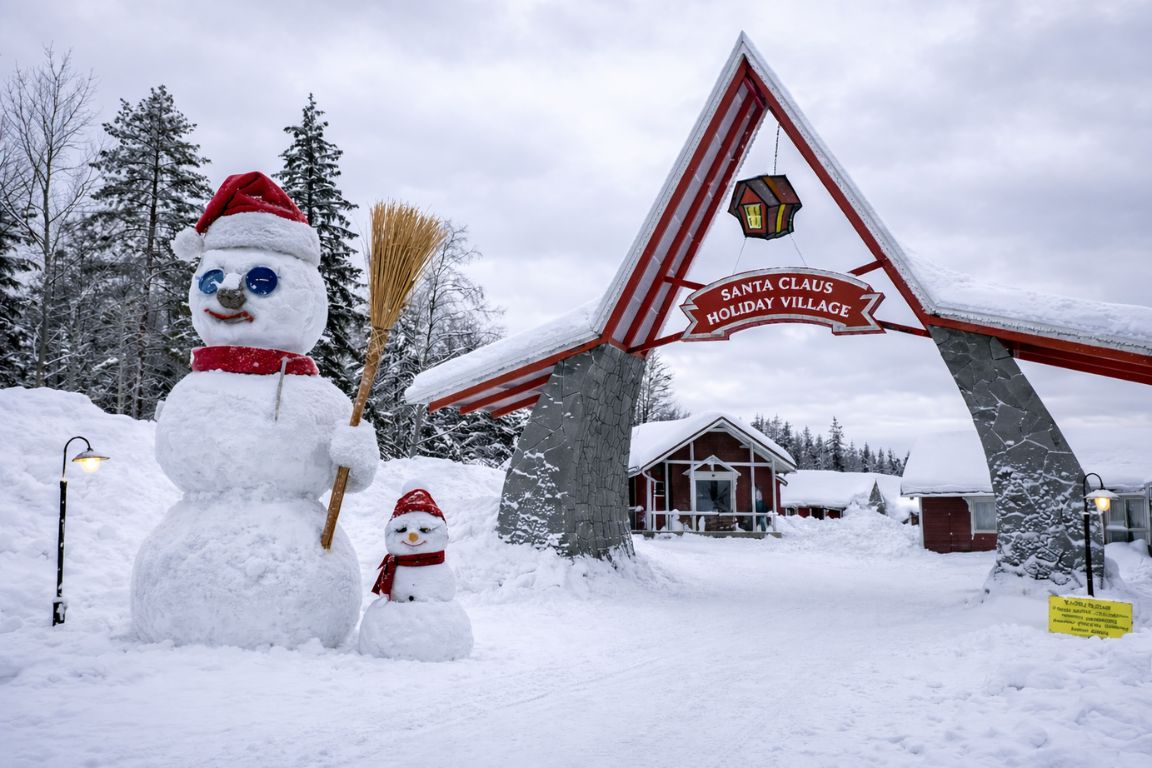 Santa Claus Village Rovaniemi entrance road winter
