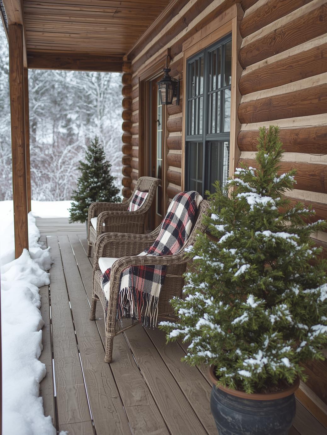 winter cabin porch snow thermos