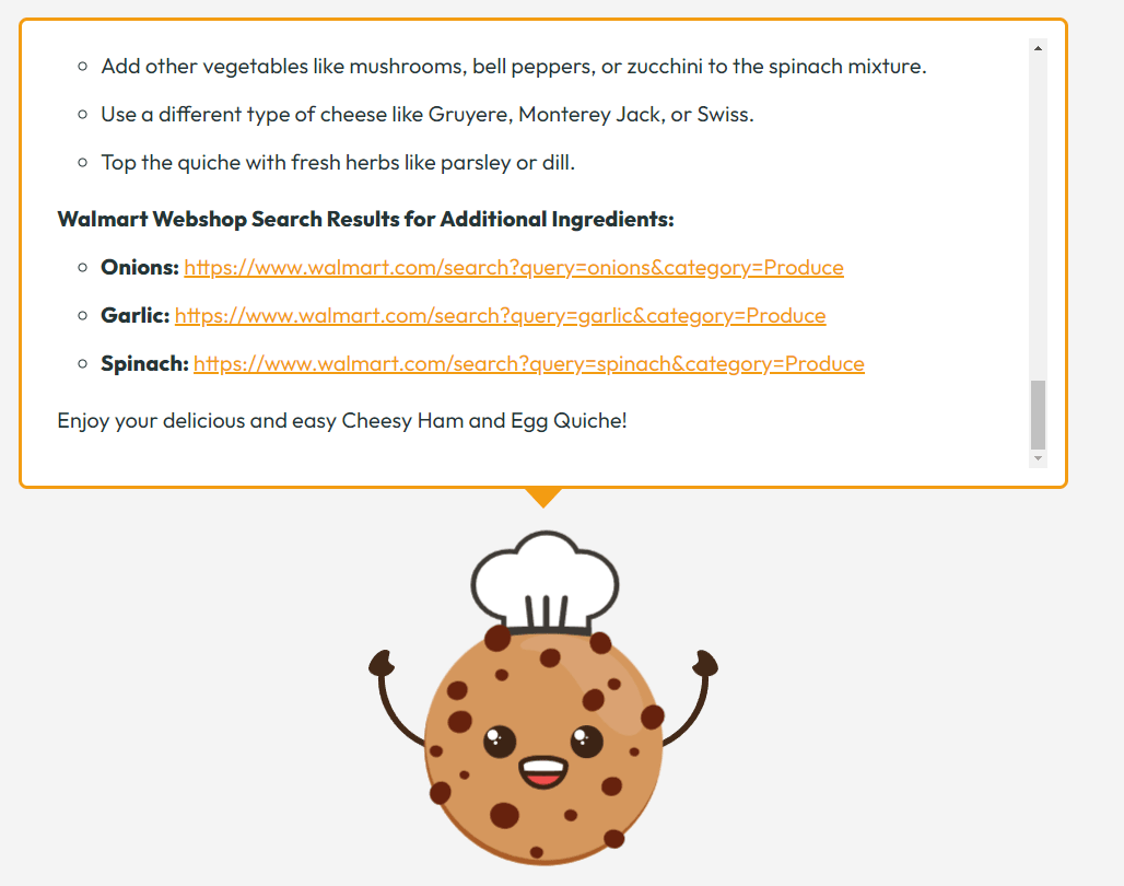 AI output with links to Walmart webshop