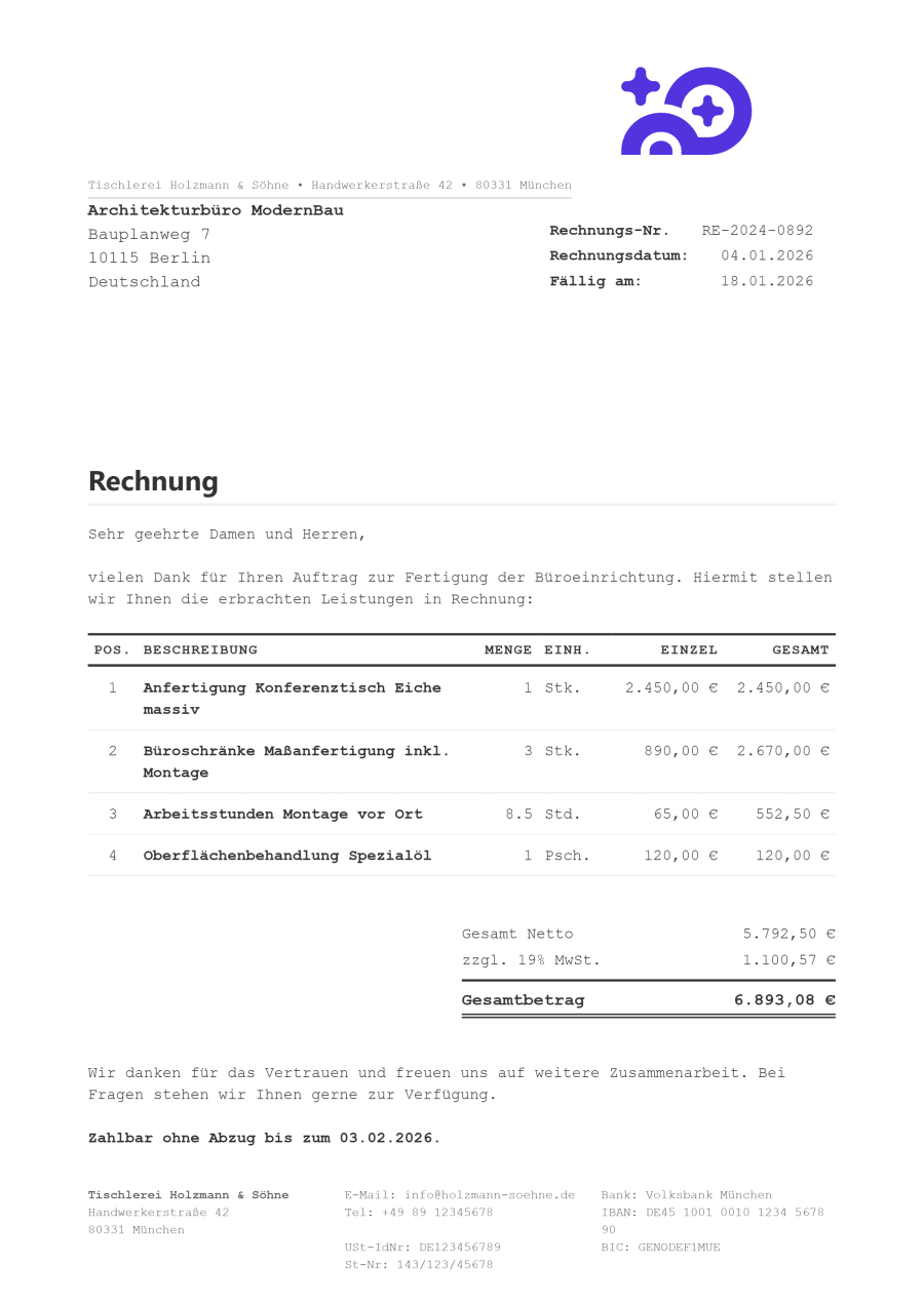 Rechnungsvorlage Compact V2