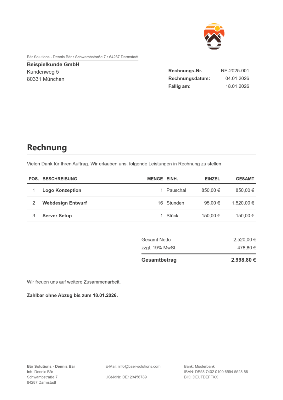 Rechnungsvorlage Standard V2